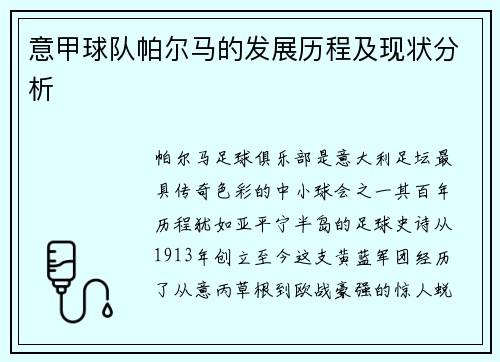 意甲球队帕尔马的发展历程及现状分析